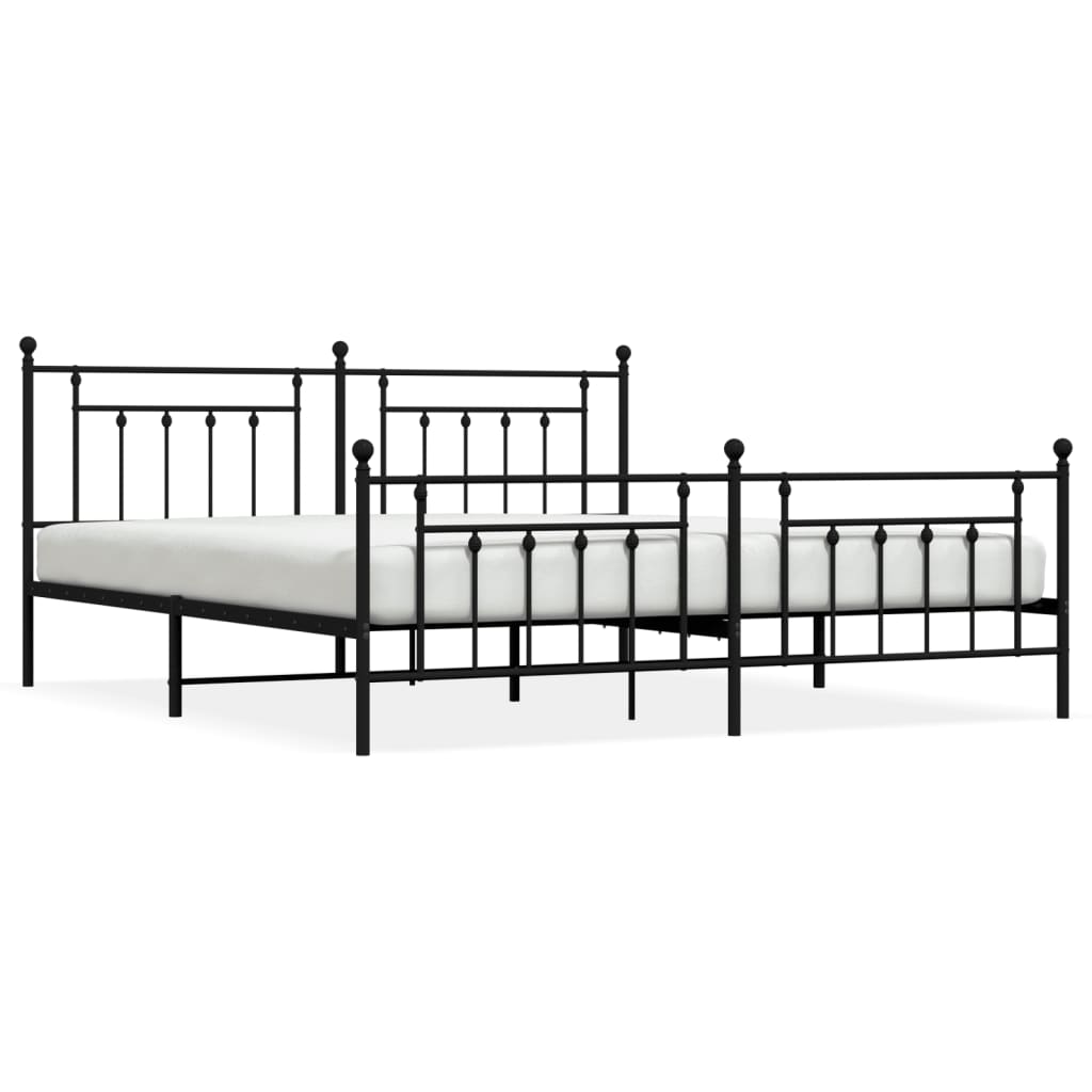 Metalni okvir kreveta uzglavlje i podnožje crni 200x200 cm