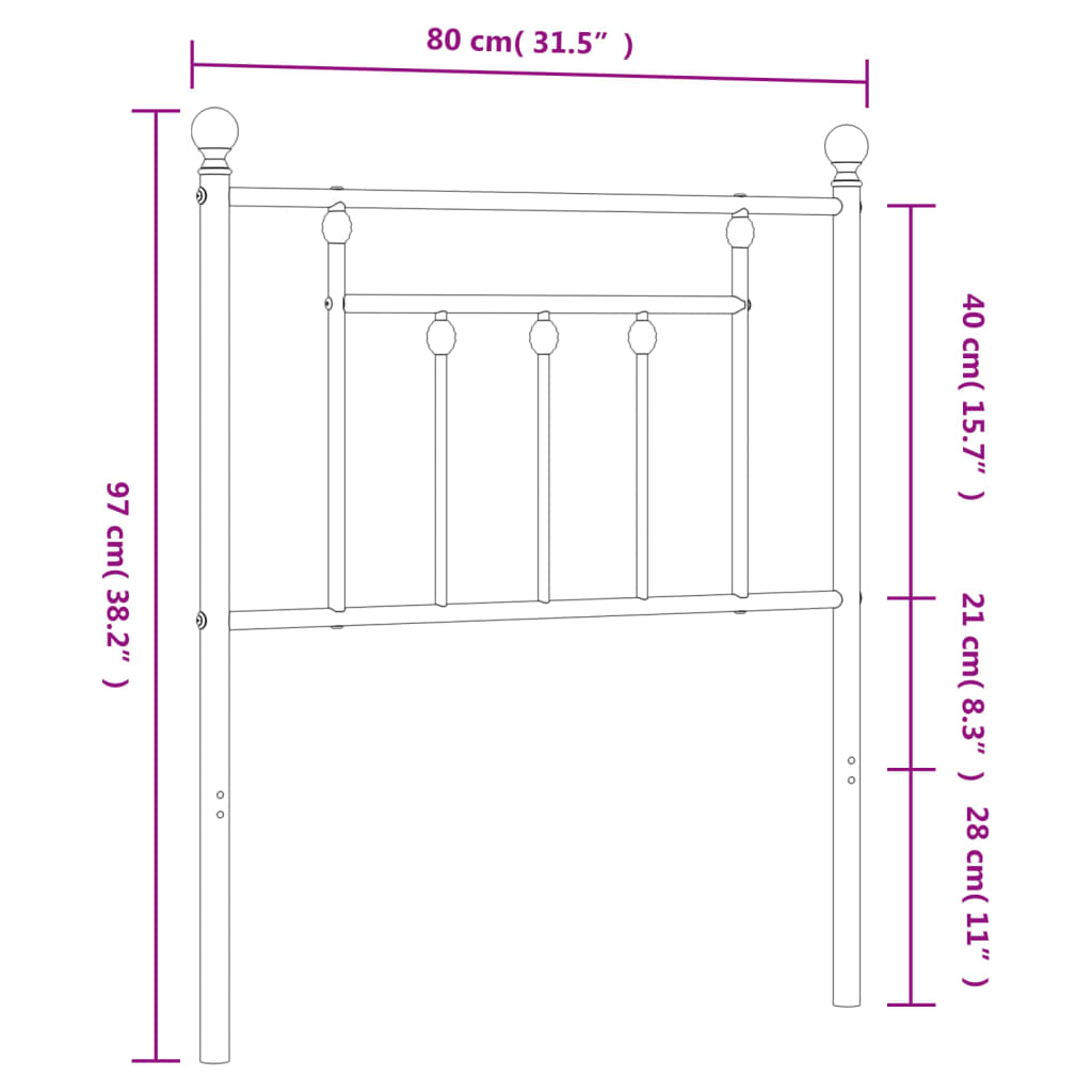 Metalno zamjensko uzglavlje crno 75 cm