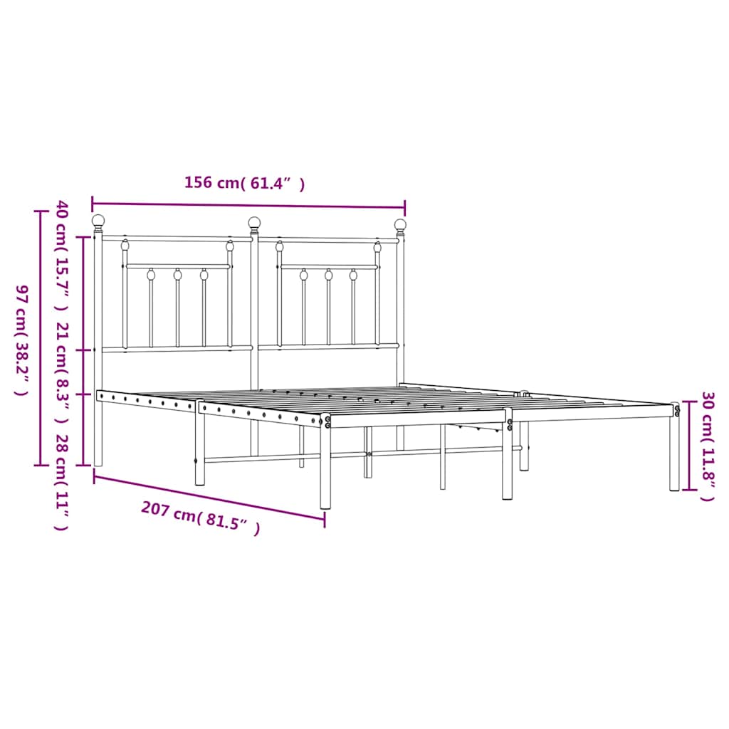 Metalni okvir za krevet s uzglavljem bijeli 150x200 cm