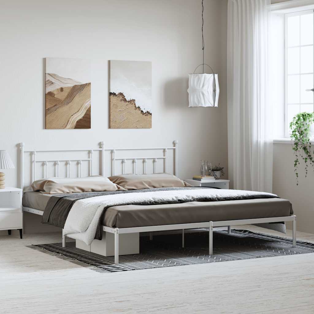 Metalni okvir za krevet s uzglavljem bijeli 193x203 cm