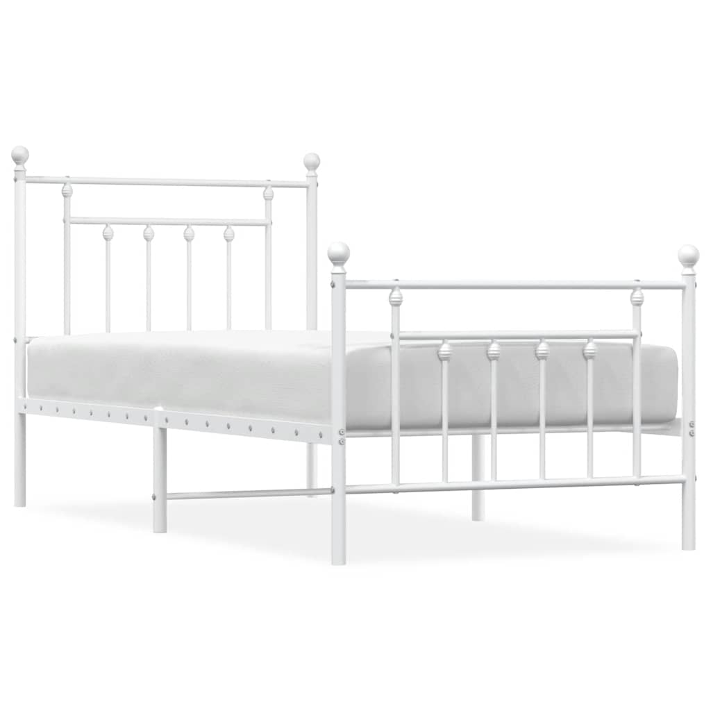 Metalni okvir kreveta uzglavlje i podnožje bijeli 90 x 200 cm