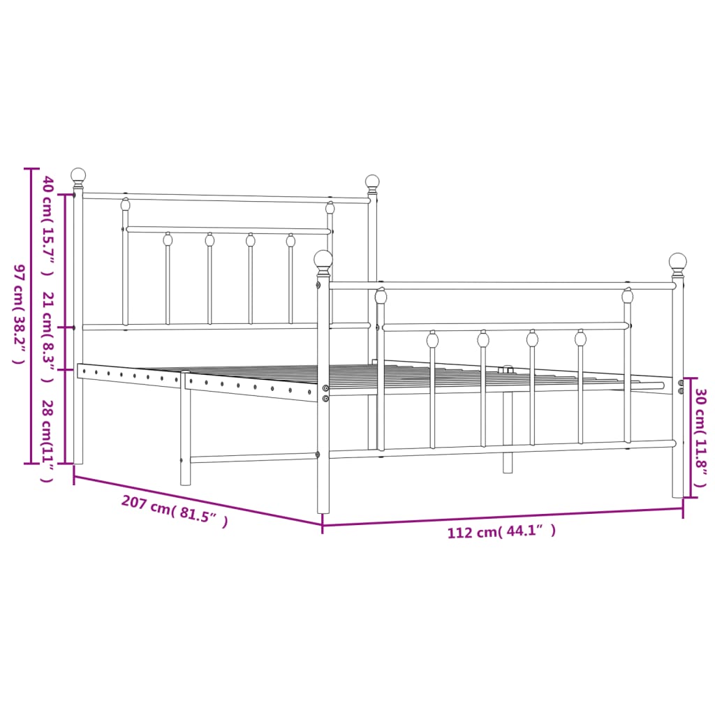Metalni okvir kreveta uzglavlje i podnožje bijeli 107x203 cm