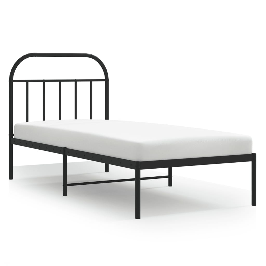 Metalni okvir za krevet s uzglavljem crni 90x190 cm