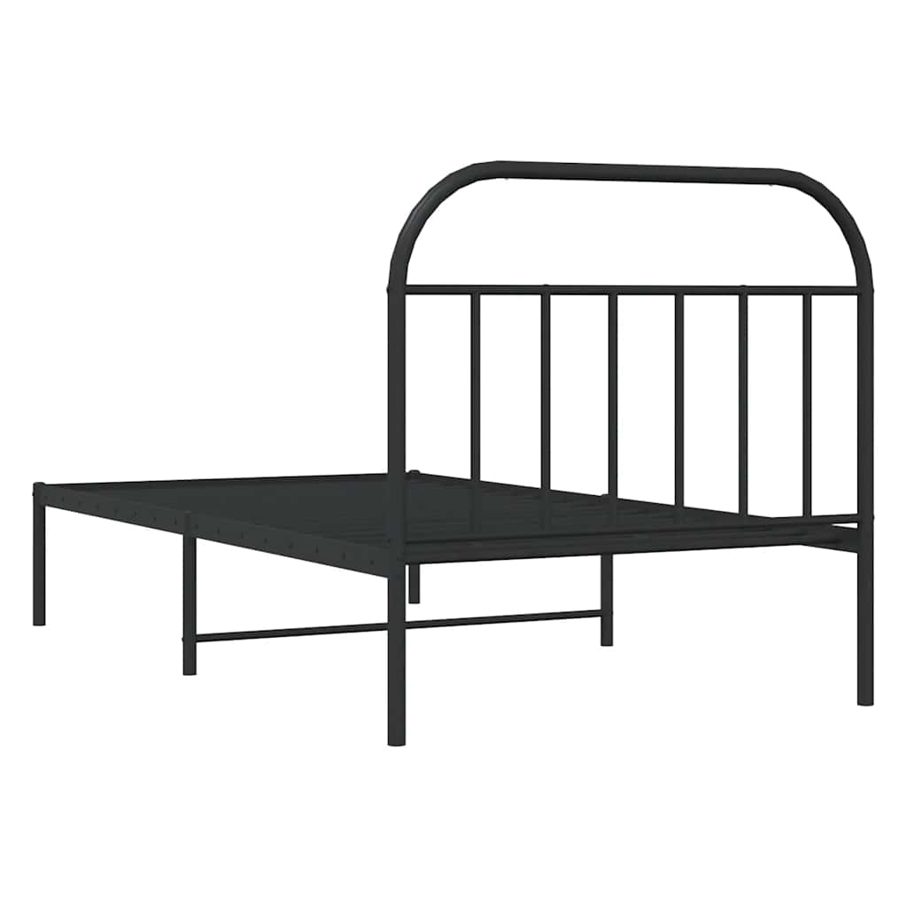 Metalni okvir za krevet s uzglavljem crni 100x190 cm