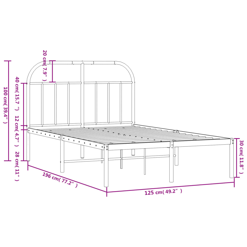 Metalni okvir za krevet s uzglavljem crni 120x190 cm