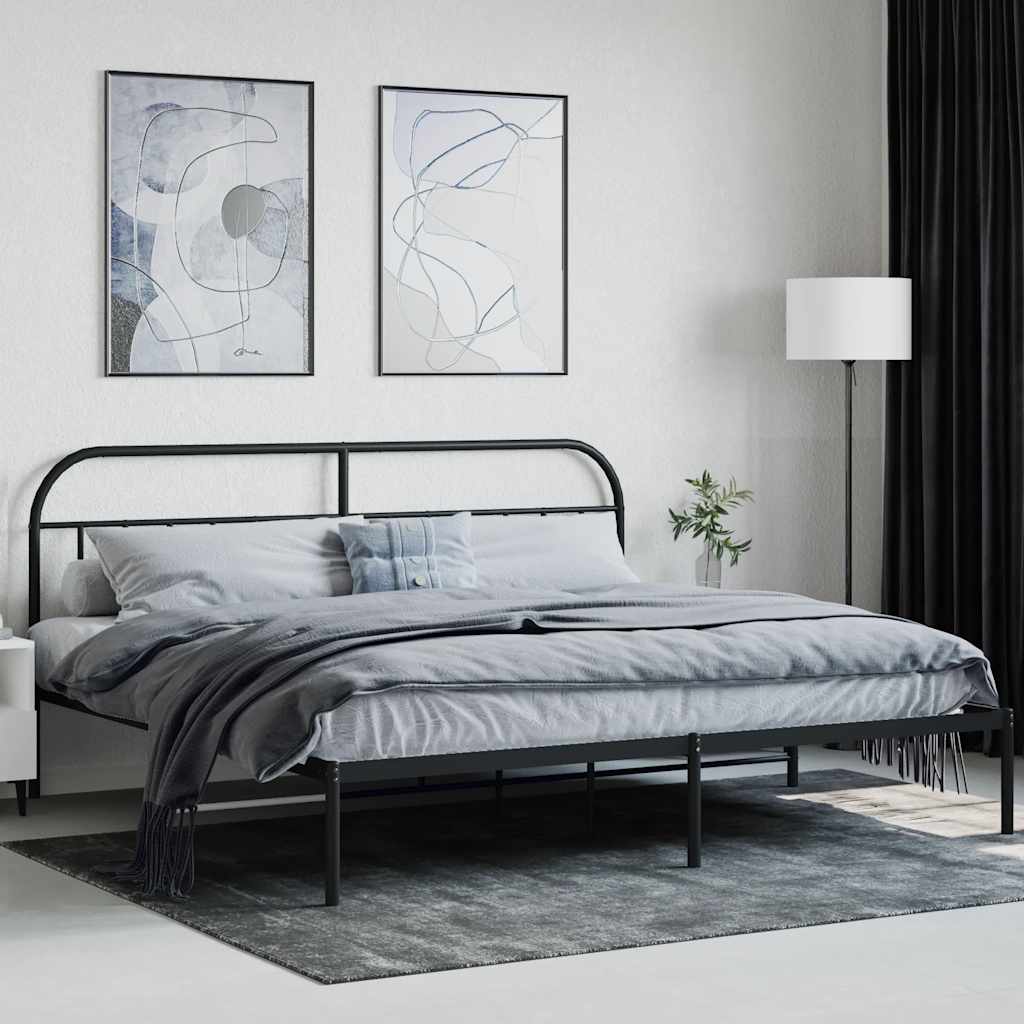 Metalni okvir za krevet s uzglavljem crni 200x200 cm