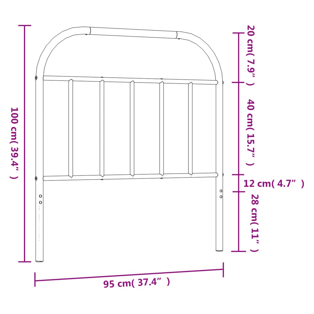 Metalno zamjensko uzglavlje crno 90 cm