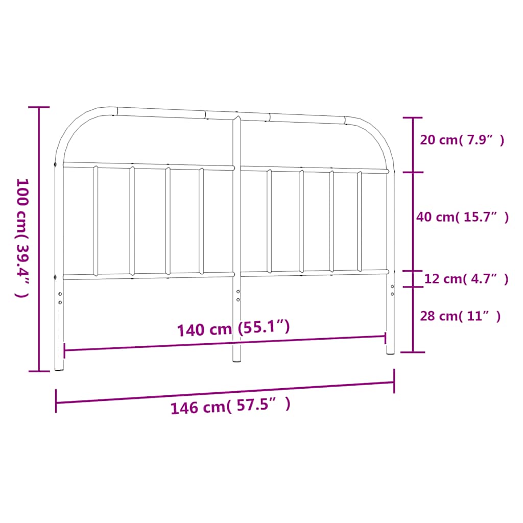 Metalno zamjensko uzglavlje crno 140 cm