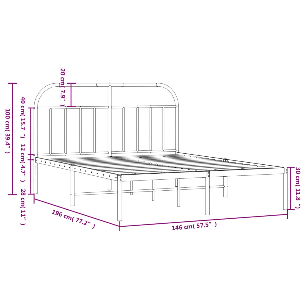 Metalni okvir za krevet s uzglavljem bijeli 140 x 190 cm