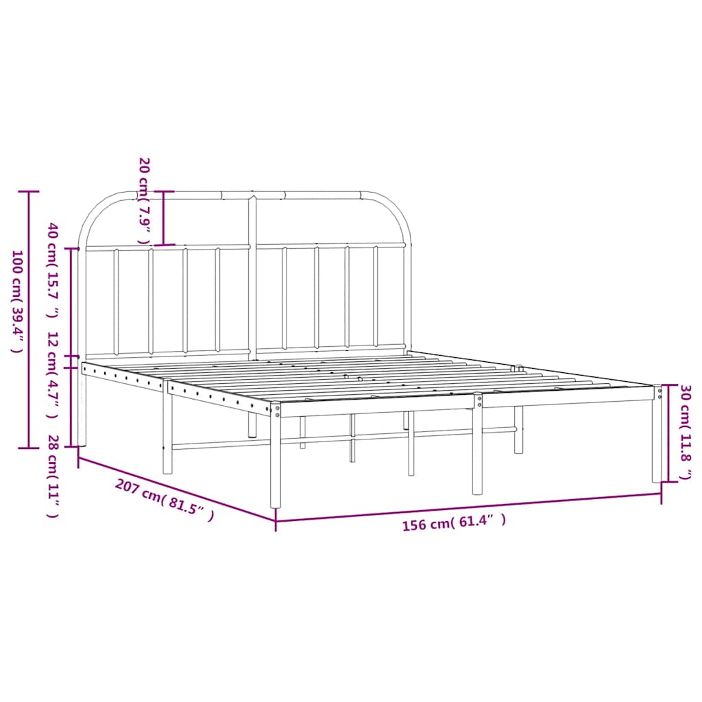 Metalni okvir za krevet s uzglavljem bijeli 150x200 cm