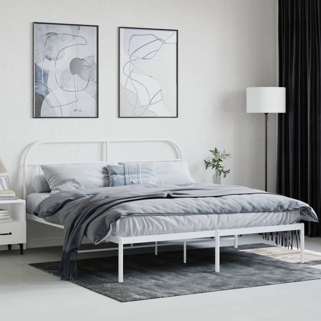 Metalni okvir za krevet s uzglavljem bijeli 180x200 cm