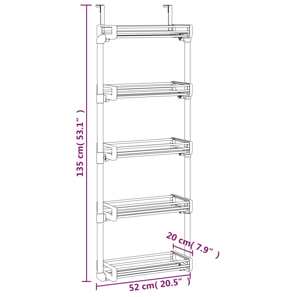 Organizator za vrata s 5 polica 52 x 20 x 135 cm aluminijski