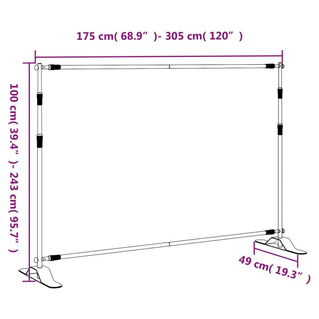Stalak za pozadinu crni 305 x 243 cm čelični