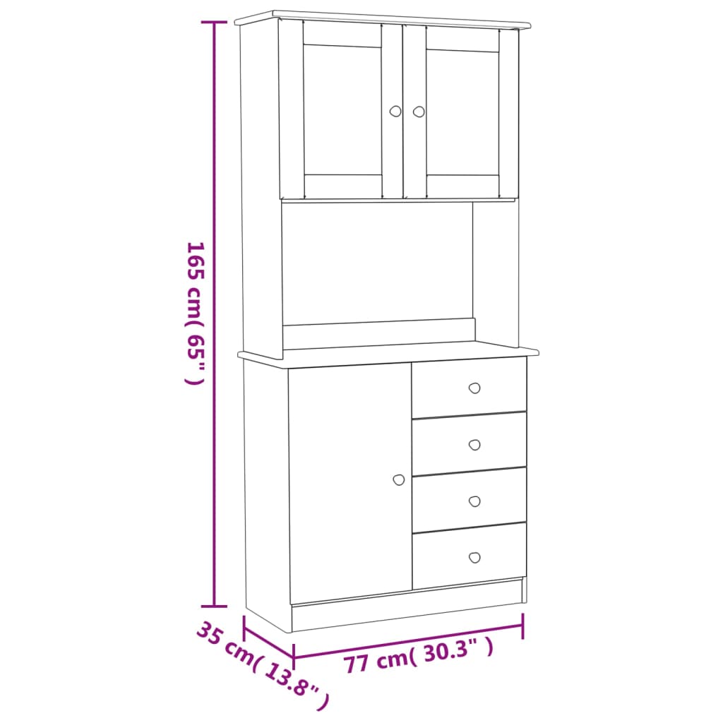 Visoka komoda ALTA bijela 77 x 35 x 165 cm od masivne borovine