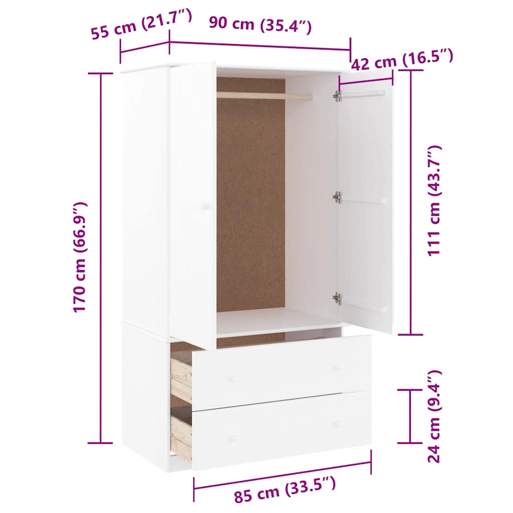 Ormar ALTA bijeli 90 x 55 x 170 cm od masivne borovine