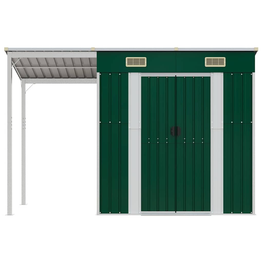 Vrtna kućica s produženim krovom zelena 277x107x181 cm čelik