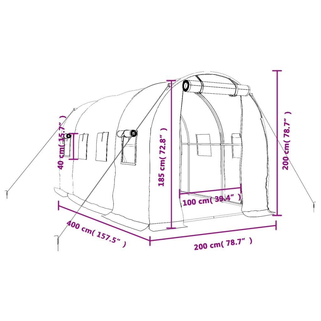 Staklenik s čeličnim okvirom bijeli 8 m² 4 x 2 x 2 m