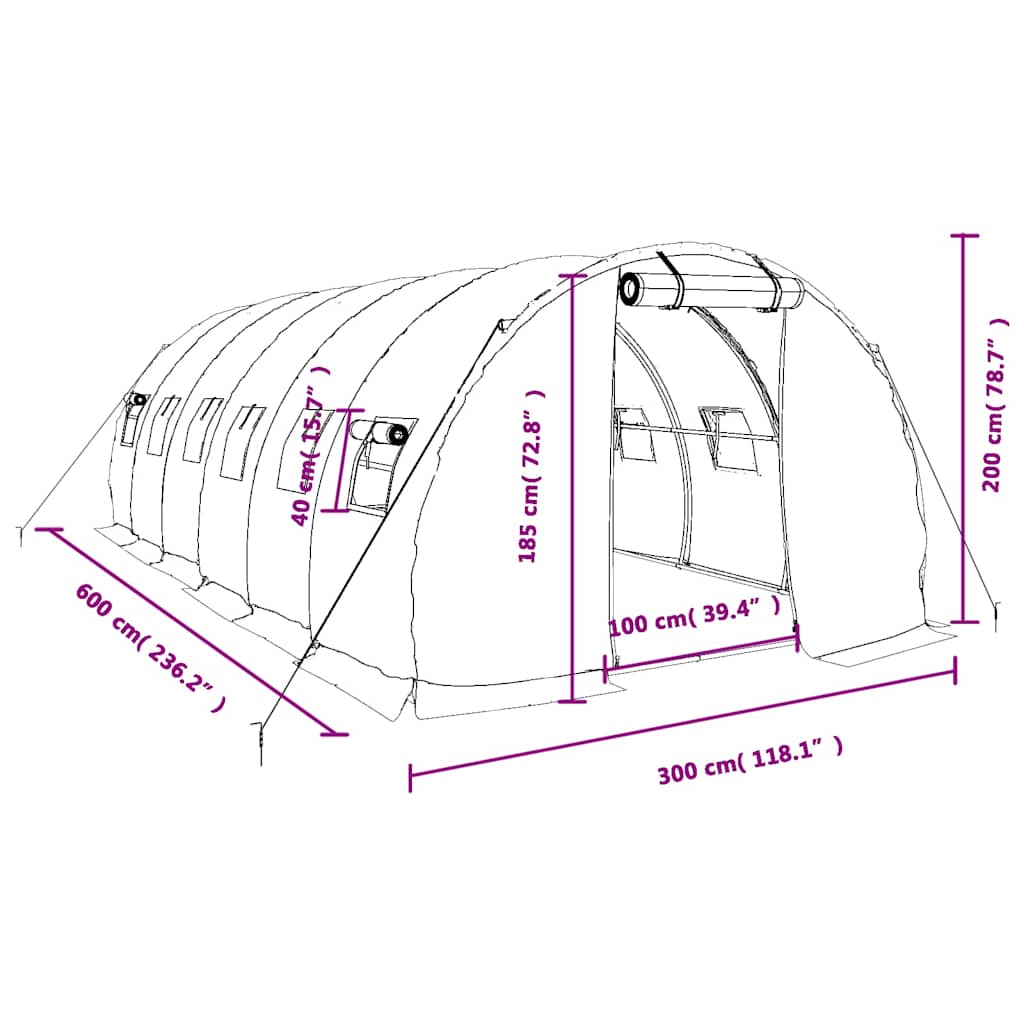 Staklenik s čeličnim okvirom bijeli 18 m² 6 x 3 x 2 m