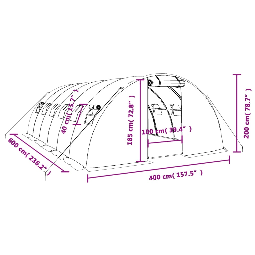 Staklenik s čeličnim okvirom zeleni 24 m² 6 x 4 x 2 m