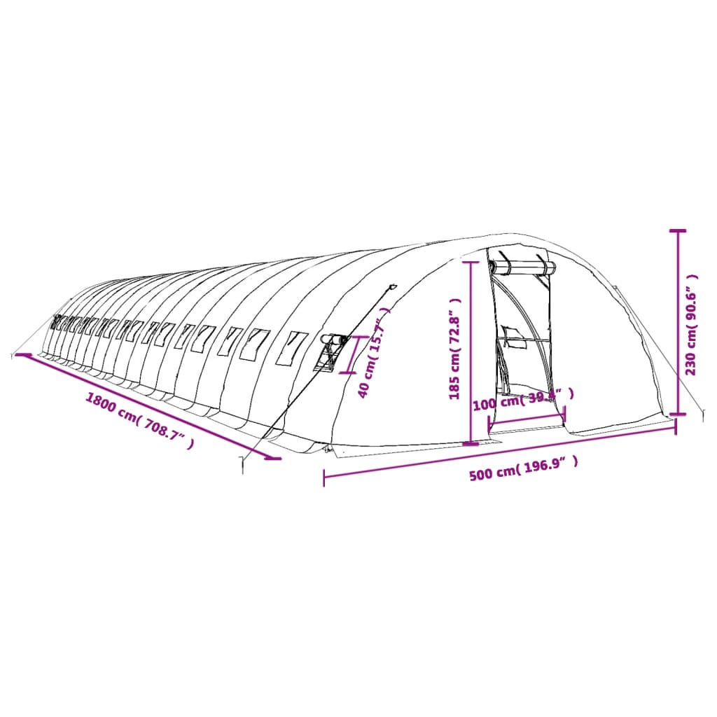 Staklenik s čeličnim okvirom zeleni 90 m² 18 x 5 x 2,3 m