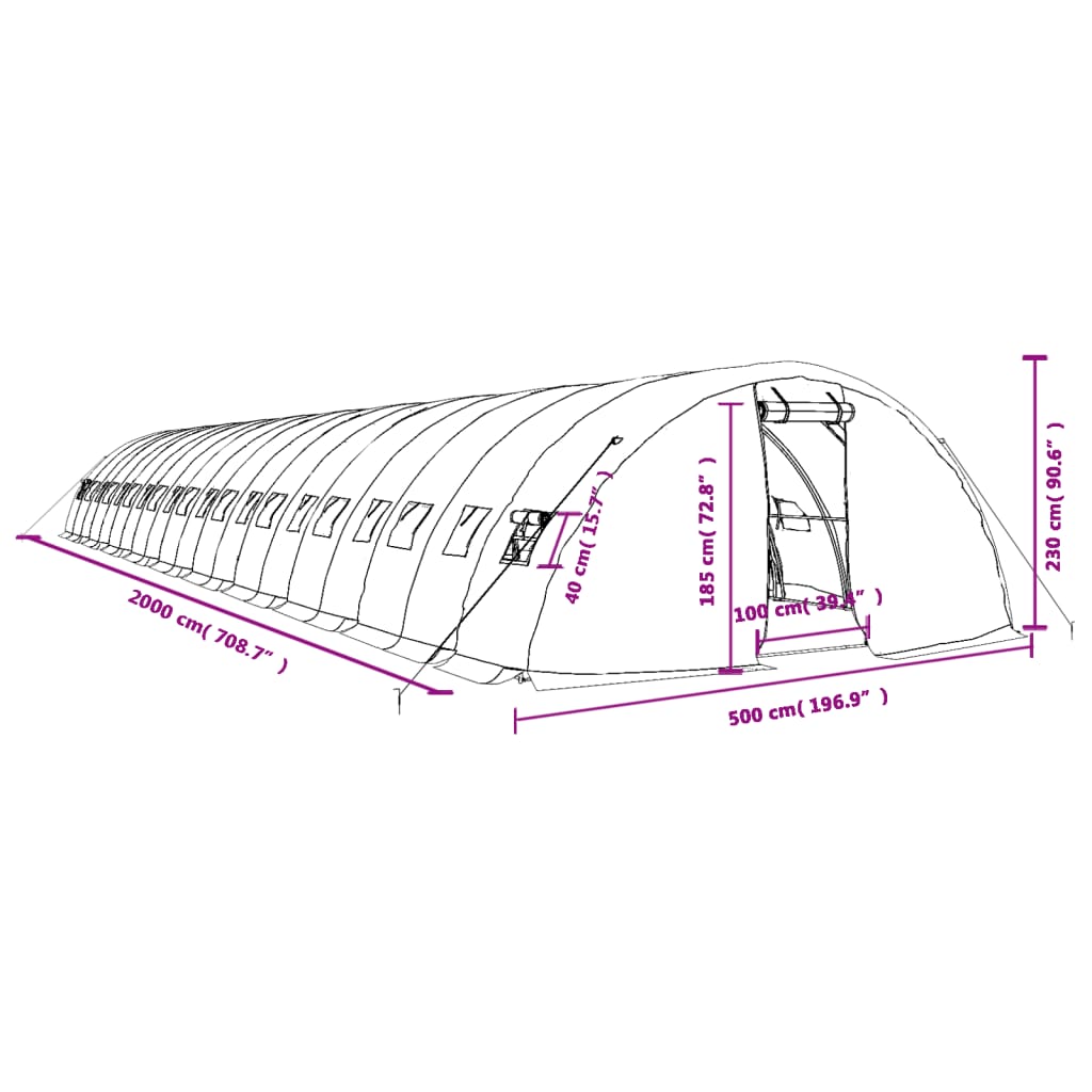 Staklenik s čeličnim okvirom zeleni 100 m² 20 x 5 x 2,3 m