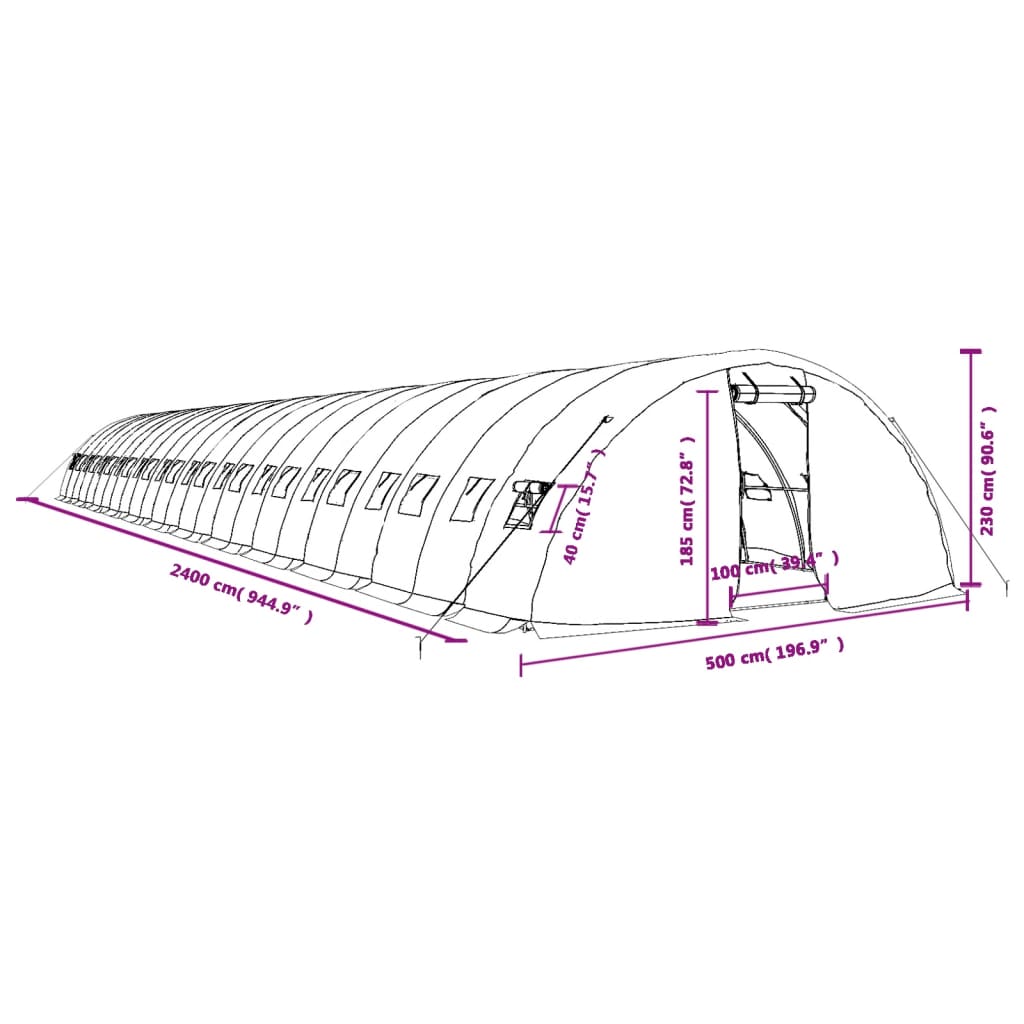 Staklenik s čeličnim okvirom zeleni 120 m² 24 x 5 x 2,3 m