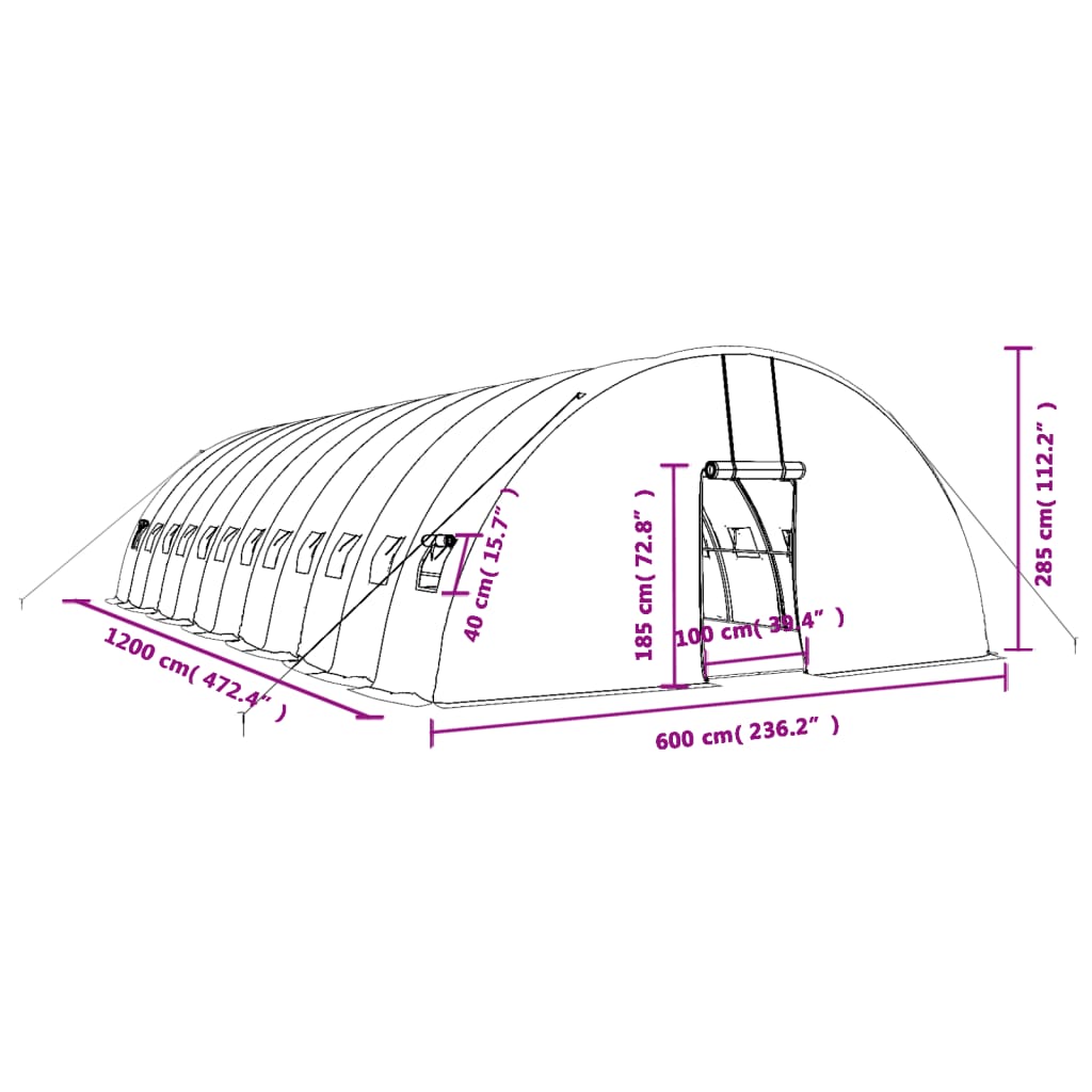 Plastenik s čeličnim okvirom zeleni 72 m² 12 x 6 x 2,85 m