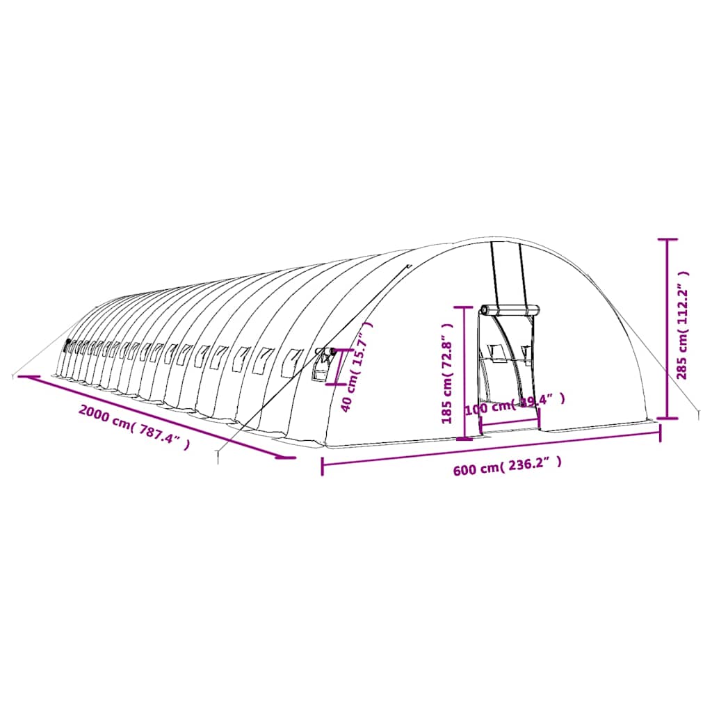 Plastenik s čeličnim okvirom zeleni 120 m² 20 x 6 x 2,85 m