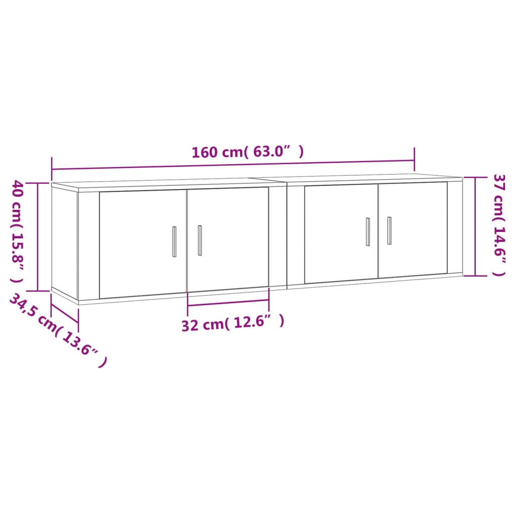 Zidni TV ormarići 2 kom boja dimljenog hrasta 80x34,5x40 cm