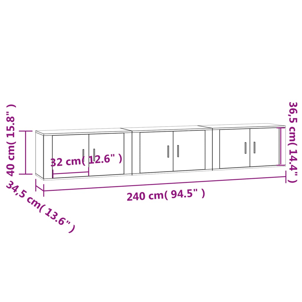 Zidni TV ormarići 3 kom boja dimljenog hrasta 80x34,5x40 cm