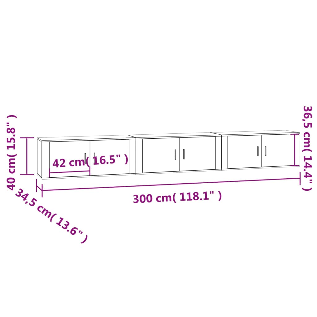 Zidni TV ormarić 3 kom bijeli 100 x 34,5 x 40 cm