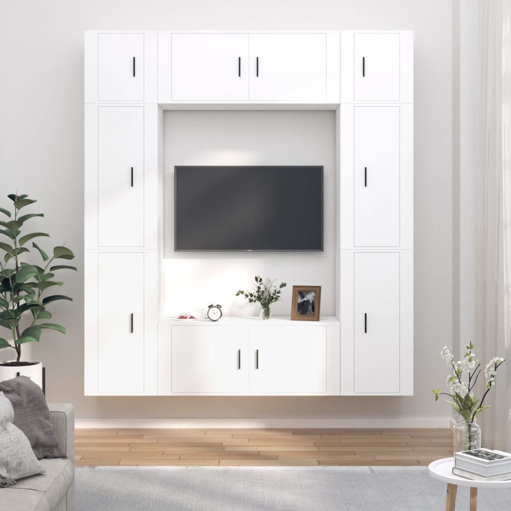 8-dijelni set TV ormarića bijeliod konstruiranog drva Bijela
