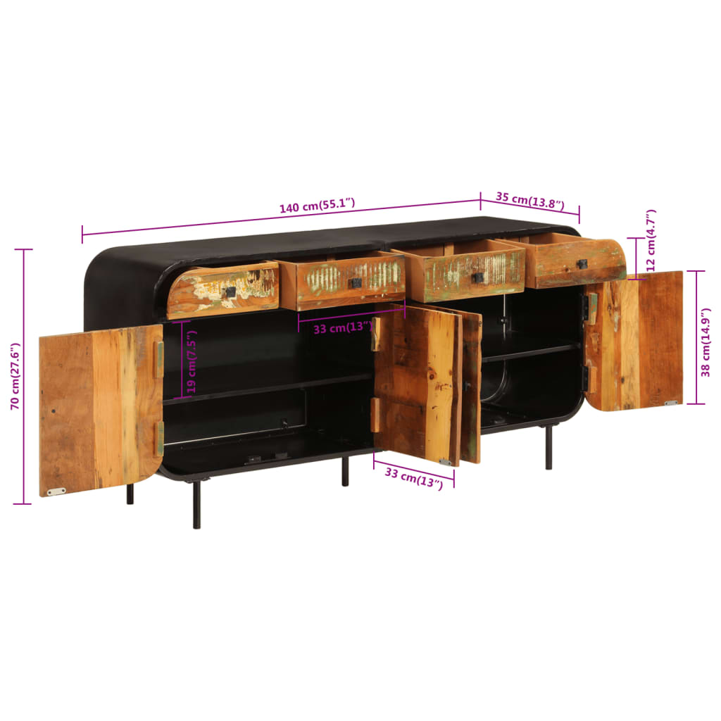Komoda 140 x 35 x 70 cm od masivnog obnovljenog drva i metala