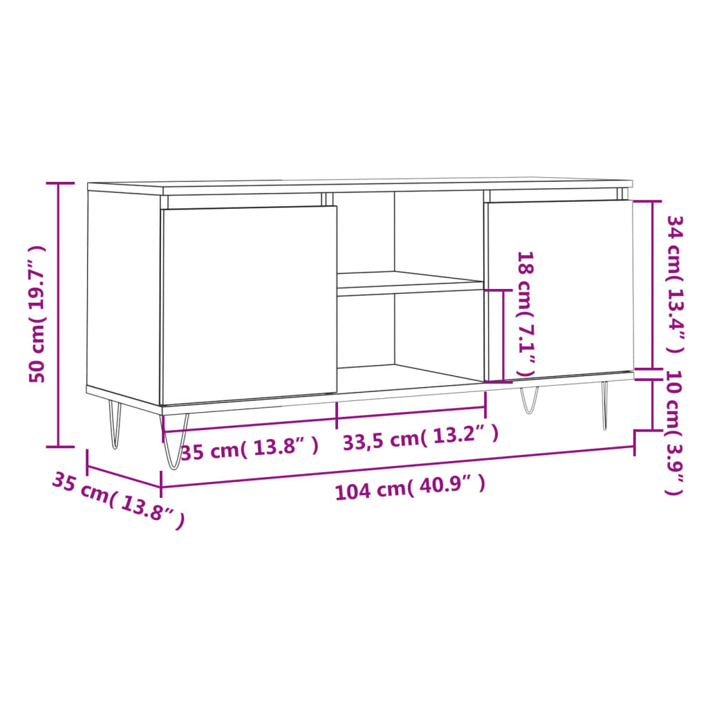 TV ormarić boja dimljenog hrasta 104x35x50 cm konstruirano drvo
