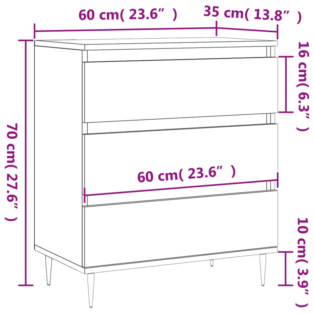 Komoda boja dimljenog hrasta 60 x 35 x 70 cm konstruirano drvo