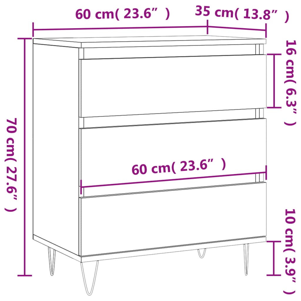 Komoda sivog hrasta sonome 60x35x70 cm od konstruiranog drva