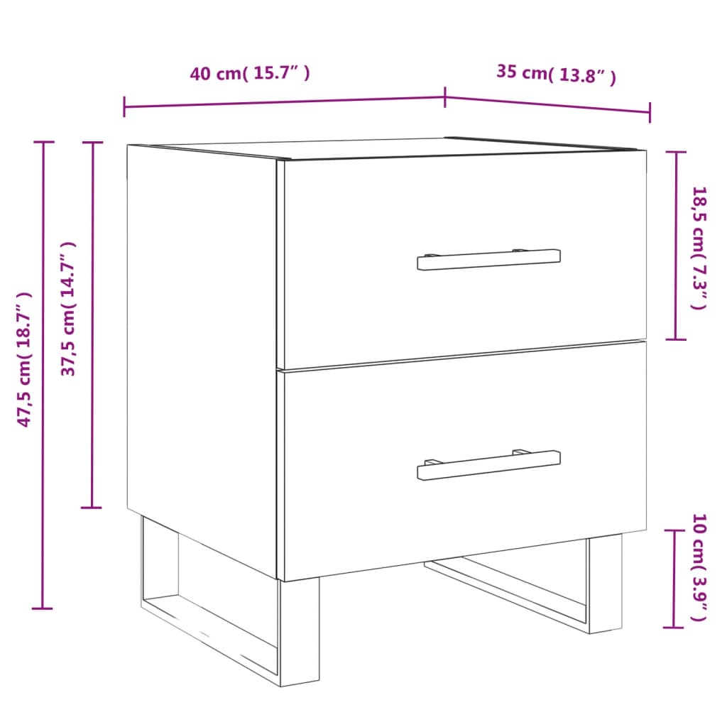 Noćni ormarići 2 kom bijeli 40x35x47,5 cm od konstruiranog drva