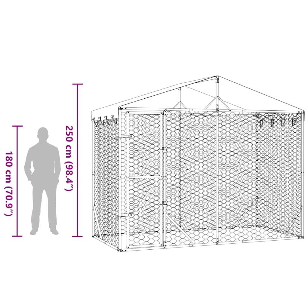 Vanjski kavez za pse s krovom srebrni 3 x 1,5 x 2,5 m čelični