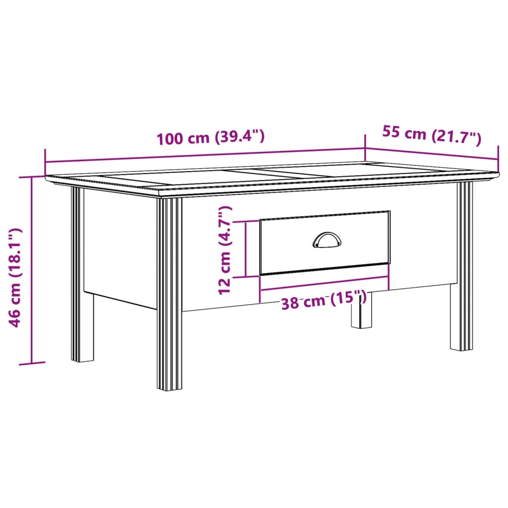 Stolić za kavu BODO sivi 100 x 55 x 46 cm od masivne borovine