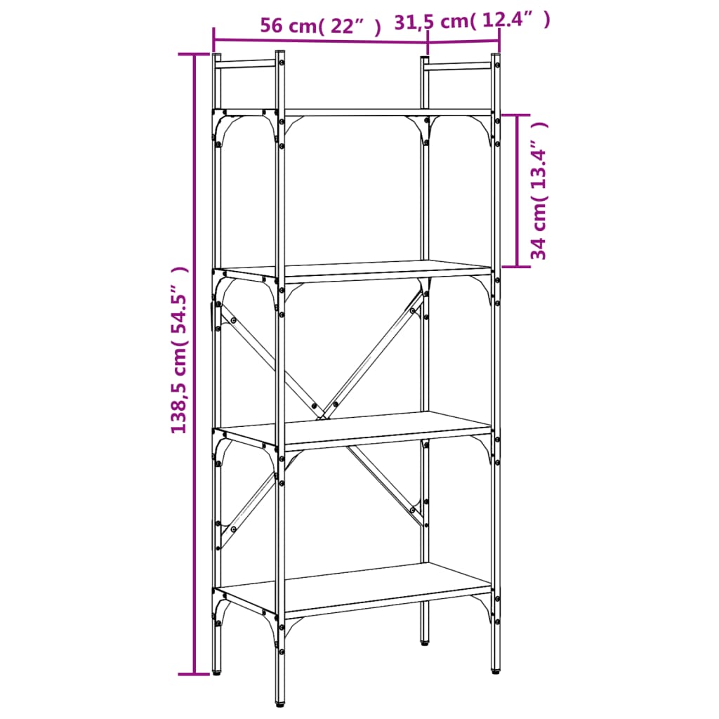 Regal za knjige 4 razine boja hrasta 56x31,5x138,5 cm drveni