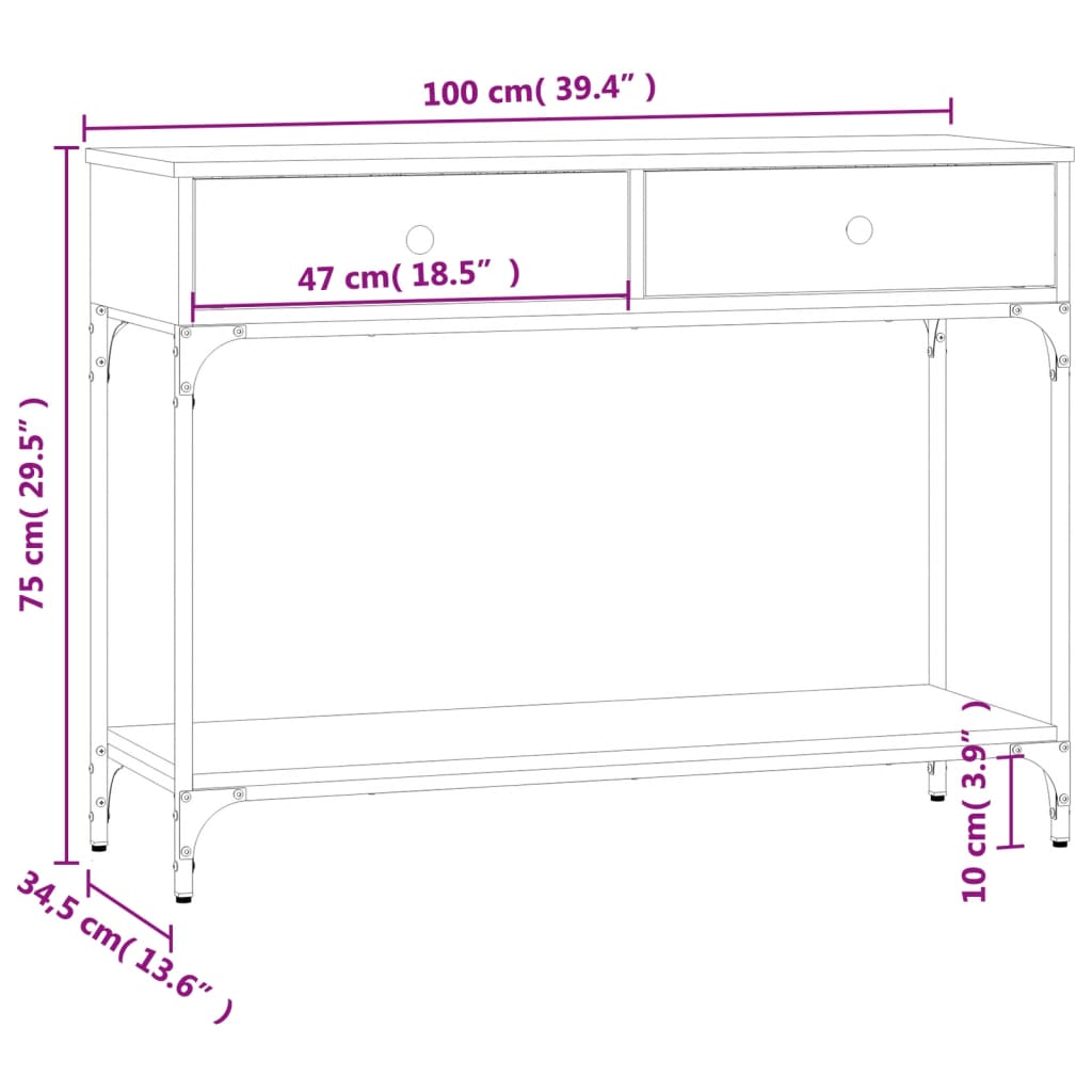 Konzolni stol siva boja hrasta 100x34,5x75 cm konstruirano drvo