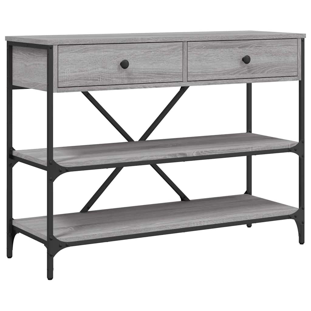 Konzolni stol s ladicama i policama siva boja hrasta drveni