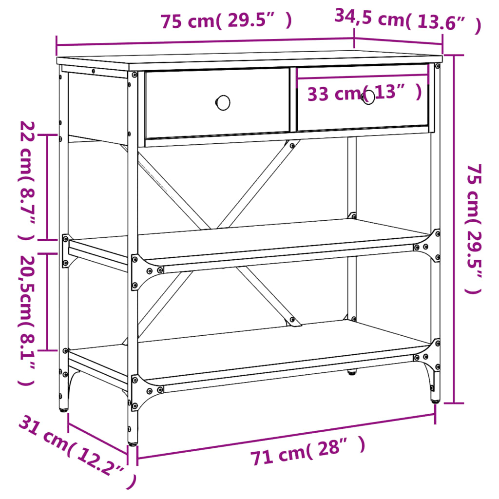 Konzolni stol crni 75 x 34,5 x 75 cm od konstruiranog drva