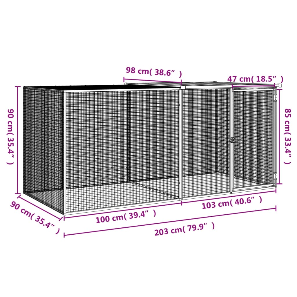 Kavez za kokoši s krovom svjetlosivi 203x98x90 cm čelični
