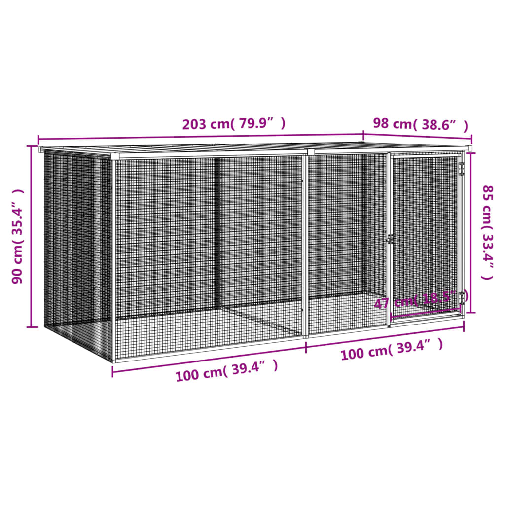 Kavez za kokoši s krovom antracit 203x98x90 cm pocinčani čelik