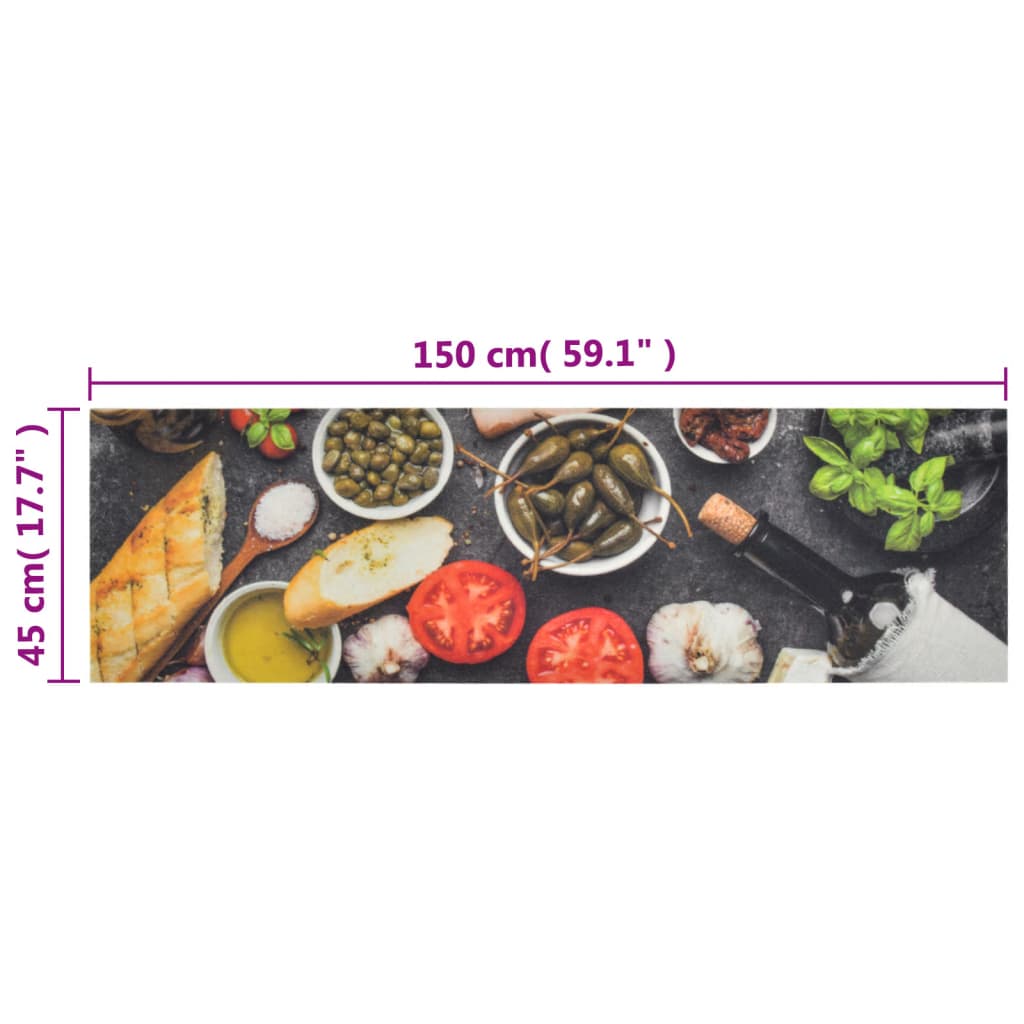 Kuhinjski tepih perivi uzorak vina i hrane 45x150 cm baršunasti