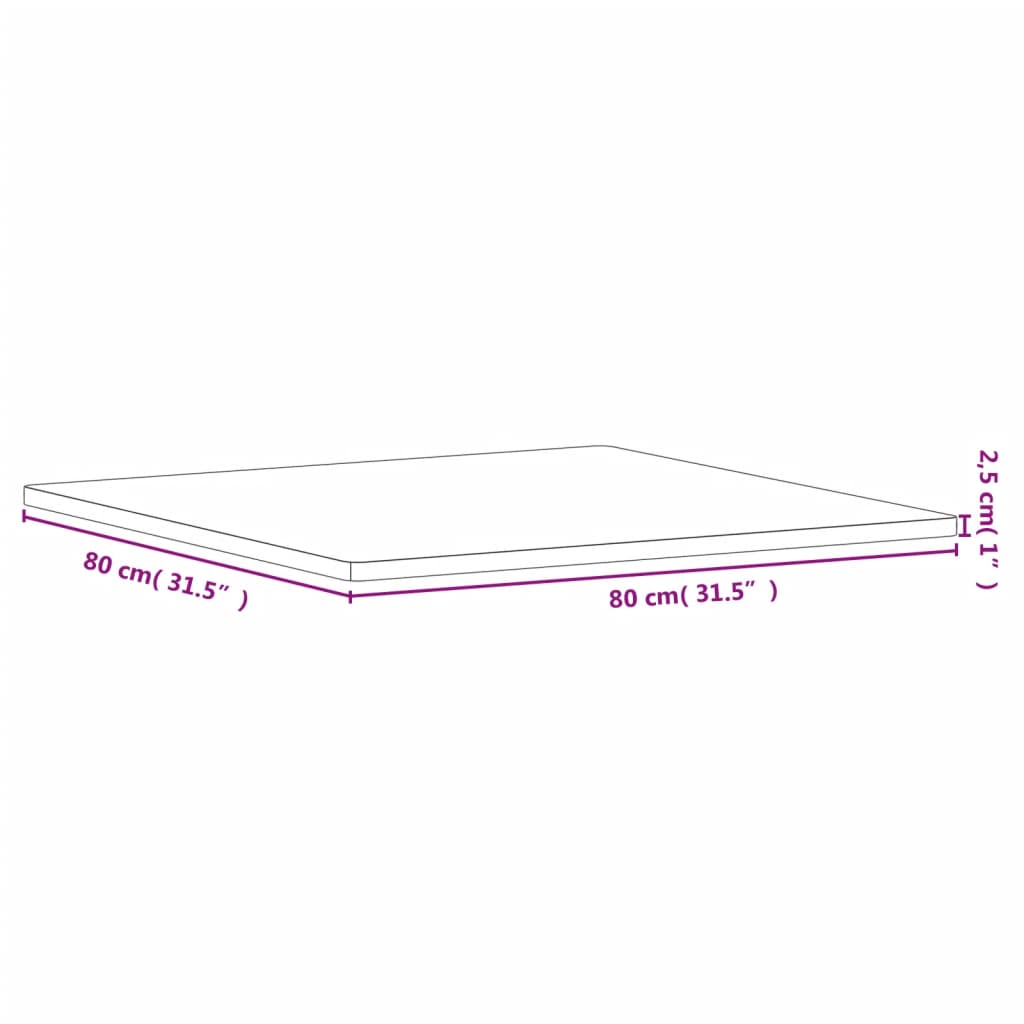 Stolna ploča 80x80x2,5 cm četvrtasta od masivne bukovine
