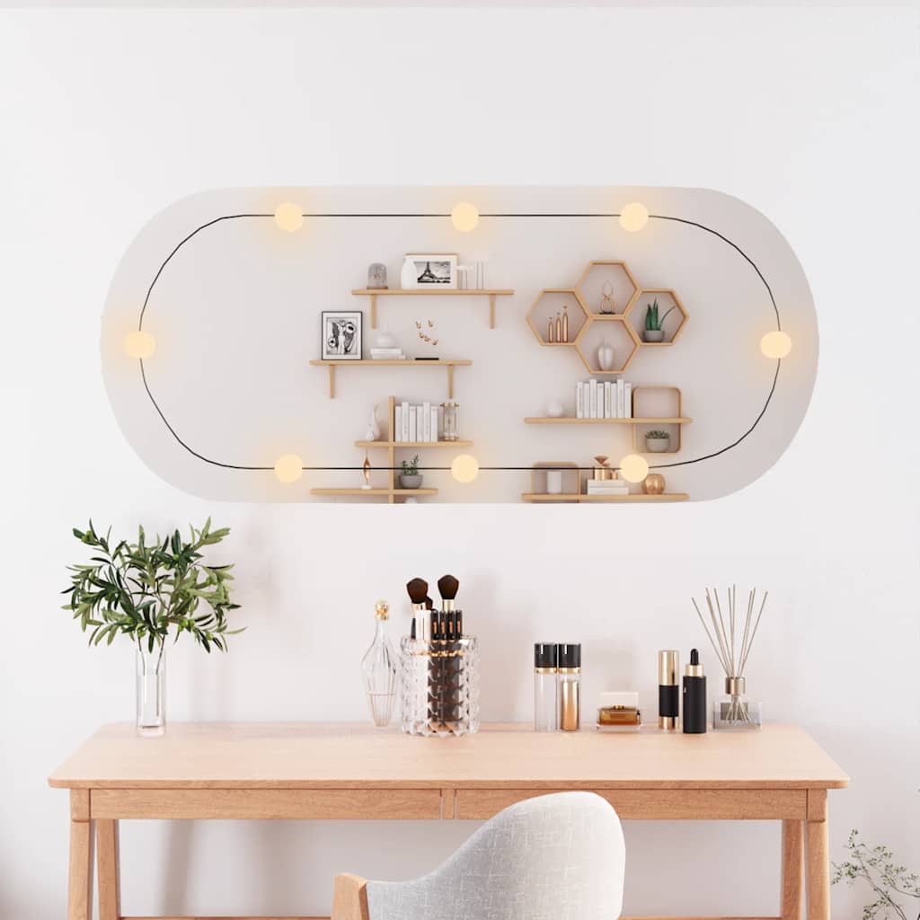 Zidno ogledalo s LED svjetlima 45 x 100 cm stakleno ovalno