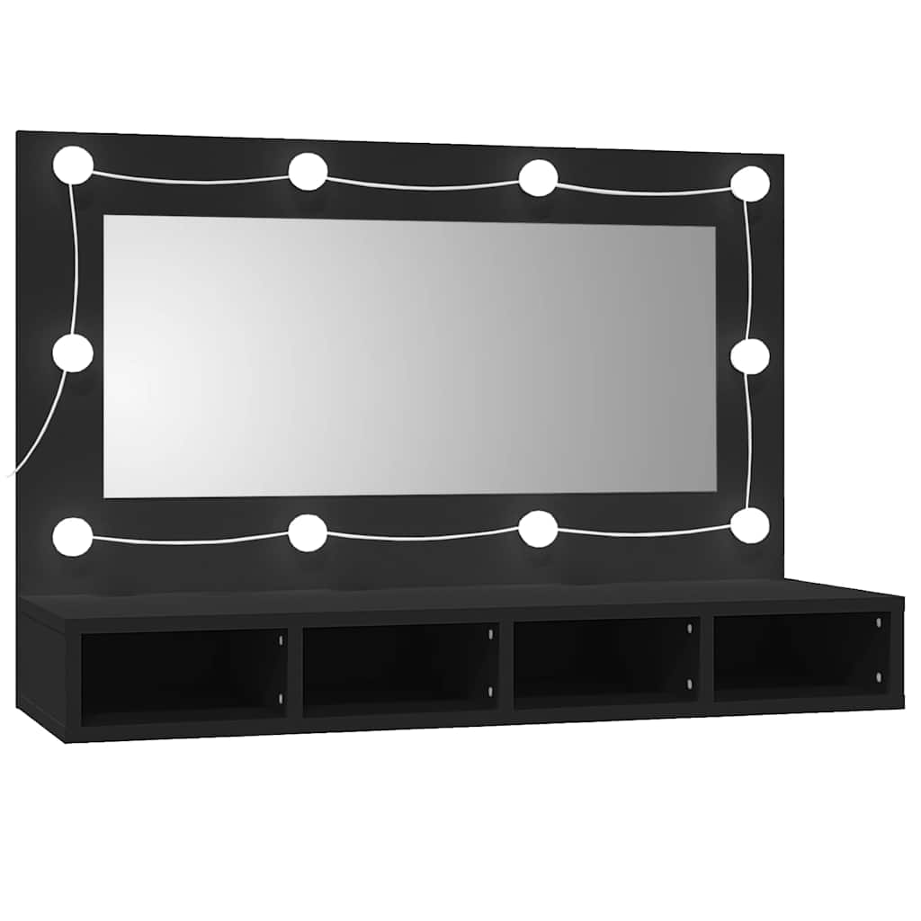 Ormarić s ogledalom i LED svjetlima crni 90 x 31,5 x 62 cm