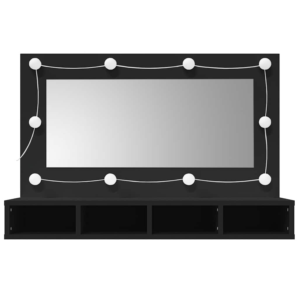 Ormarić s ogledalom i LED svjetlima crni 90 x 31,5 x 62 cm
